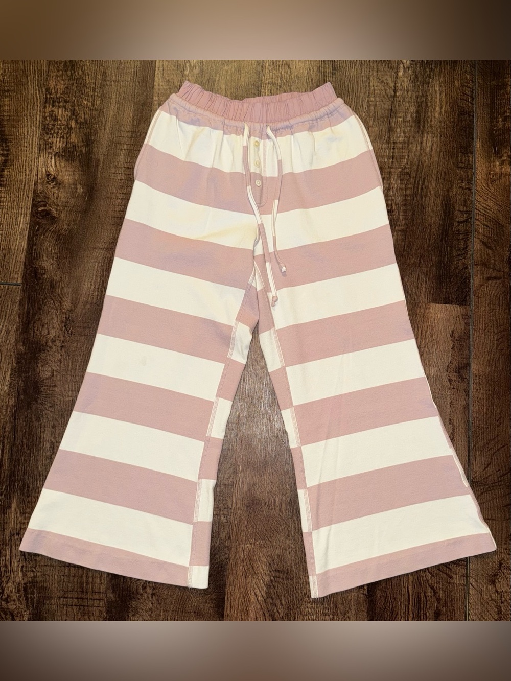 Free Prime Pink and White Stripe Wide-Leg Joggers